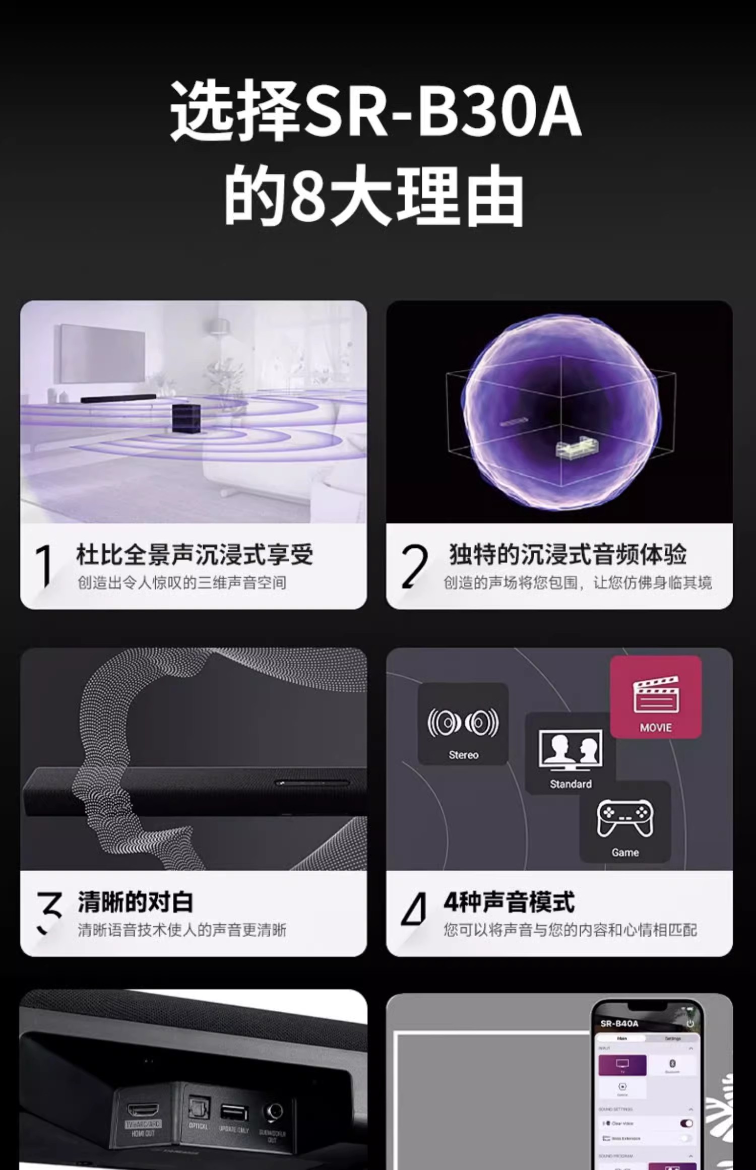 雅马哈SR-B30A杜比全景声回音壁Soundbar音响电视家-图1