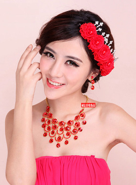 新娘红色礼服项链吊坠女头饰品