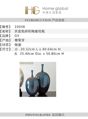 现代简约 天蓝色卵形陶瓷花瓶摆件 创意家居客厅餐厅插花花器摆设