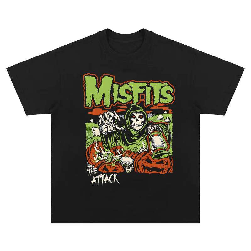 misfits硬核朋克美式复古水洗做旧重磅纯棉宽松圆领长短袖T恤男女 - 图0