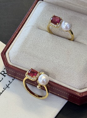 红宝石戒指 气质高雅7-8mm天然高品质淡水珍珠14k注金新品超火