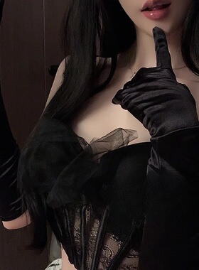 礼服手套长款复古黑色赫本风氨纶弹力婚纱缎面新娘缎面婚纱手套