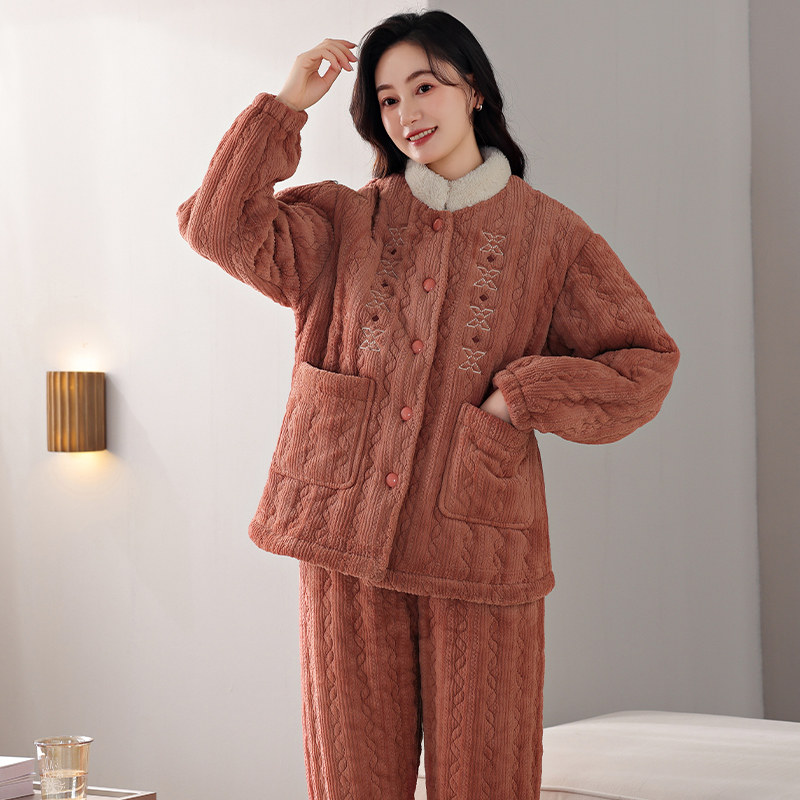 芬腾珊瑚绒睡衣女士秋冬三层加厚加绒中年妈妈保暖夹棉家居服套装,淘宝优惠券,粉丝福利购,淘宝优惠卷