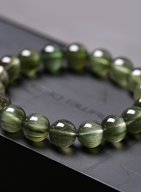 天然绿发晶手链男幽灵手串女天然猫眼顺发水晶情侣手链金发晶送礼