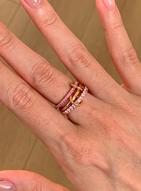 复古粉色三环戒指女2026新款