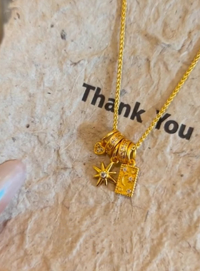 vintage中古太阳花吊坠项链