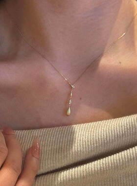 金色拉丝水滴项链女气质百搭