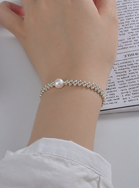 银珠编织珍珠手链女轻奢高级感