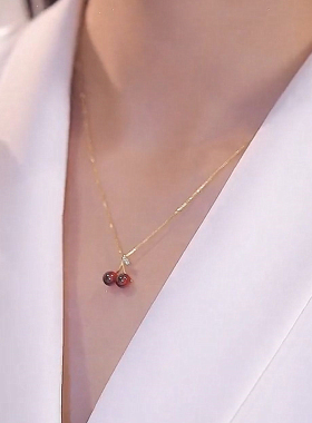 925银高级感红色吊坠樱桃项链