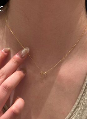 金色蝴蝶结项链女配饰精致颈链