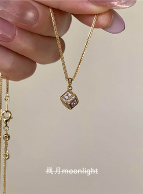 金色超闪魔方吊坠项链女时尚气质