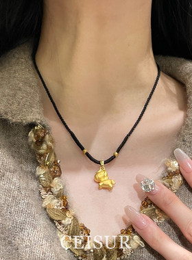 黑色编绳金色小马项链小众设计感