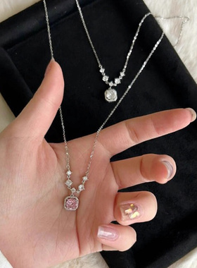 S925纯银小方糖项链女款