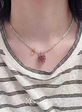 紫色葡萄吊坠串珠项链女高级感