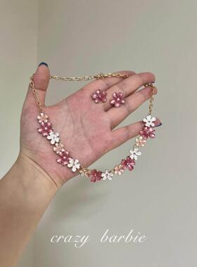 粉白花朵项链女配饰精致百搭颈链