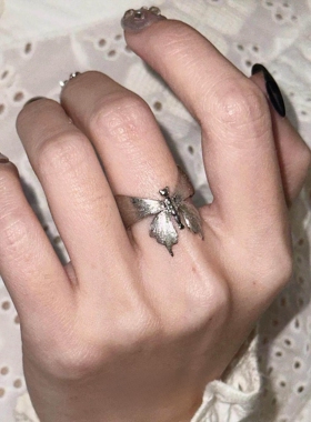 银色拉丝蝴蝶戒指女2026新款精致