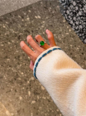 新中式翠绿色蛋面戒指女