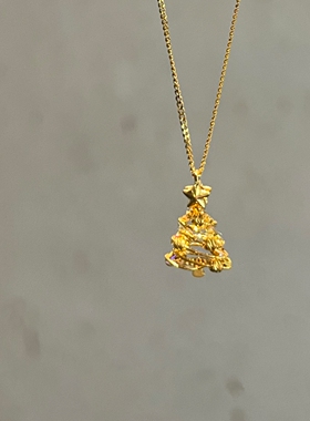 金色拉丝圣诞树星星项链圣诞礼物