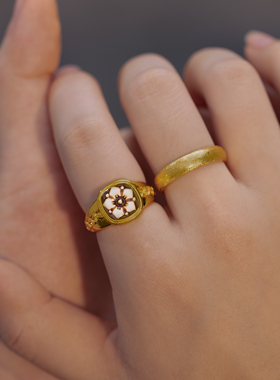 中古贝雕花朵小方块戒指