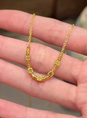 金色盘缠福字小方块项链小众设计