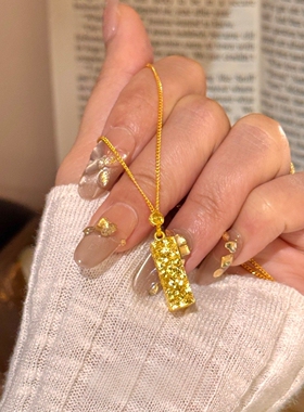 碎冰冰金色方条项链女小众设计感