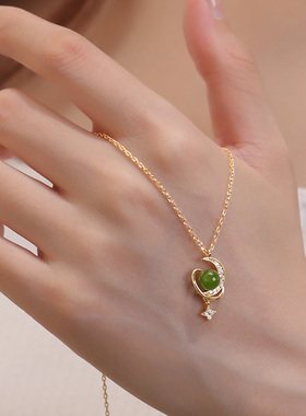 925银和田玉项链女星月锁骨链