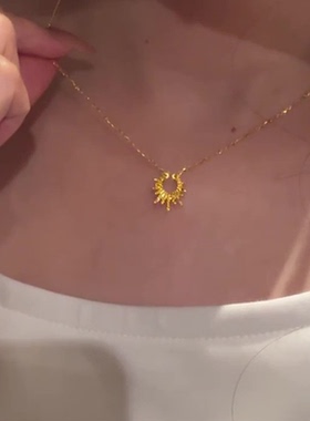 金色碎冰冰爆闪太阳花项链女