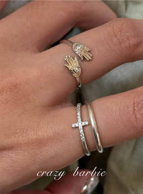 银色手掌戒指女小众设计气质百搭