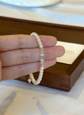 彩色爆闪捷克珠珍珠手链夏季手串