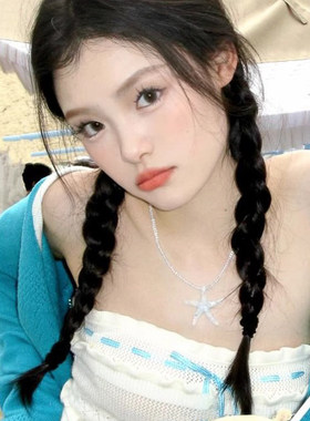 蓝色串珠海星吊坠项链女