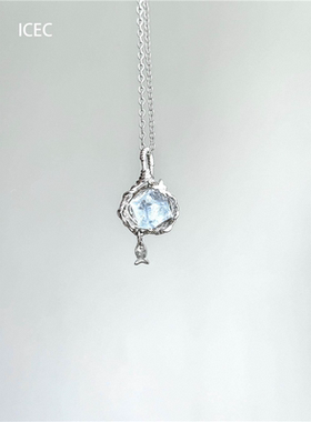 蓝色方块小鱼绕线项链女轻奢高级