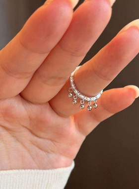 银色铃铛流苏戒指女食指戒