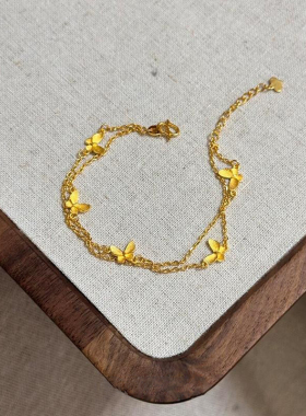 新中式金色蝴蝶双层手链女款