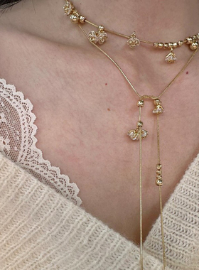 花朵仿水钻钢珠项链女轻奢小众