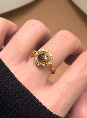 复古蓝紫转动戒指女2026新爆款