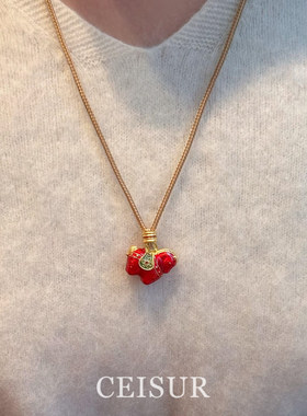 红色滴釉小马编绳项链长款毛衣链