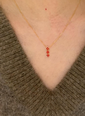 红色四叶花项链女配饰春夏季新款