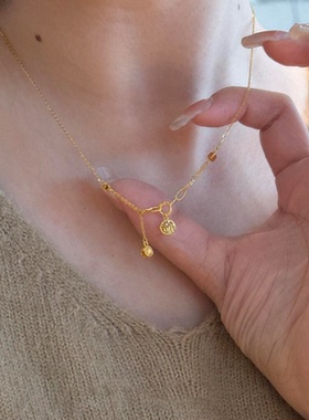 新中式金色福牌镂空项链女设计款