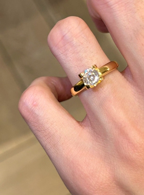 复古金色仿方钻戒指女轻奢