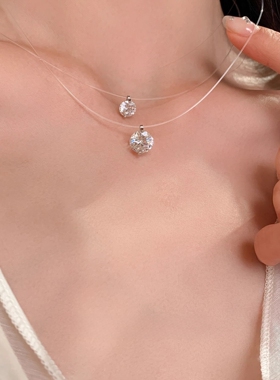 银色人鱼之泪仿钻吊坠项链女颈链