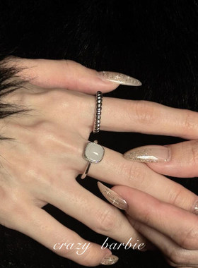 小方糖仿白玉髓戒指女精致百搭