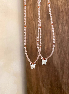 甜美可爱仿贝母猫咪串珠项链