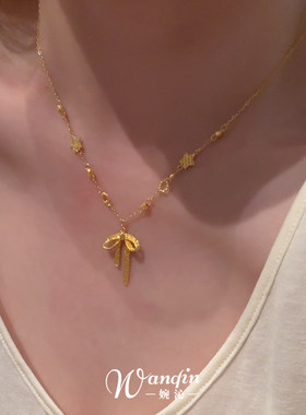 金色拉丝蝴蝶结项链女配饰颈链
