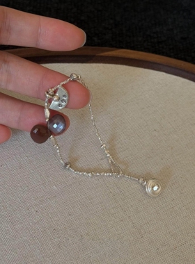 复古茶色碎石珠子扇形手链女款