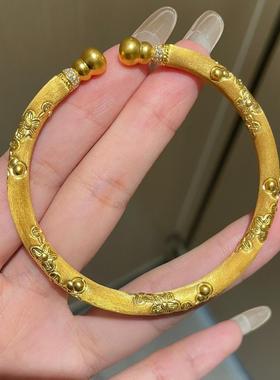 古法拉丝刻印双头葫芦手镯设计