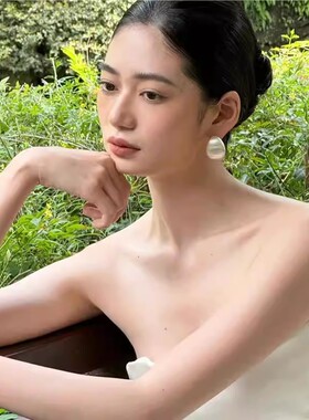 银色拉丝水滴耳钉轻奢小众设计感