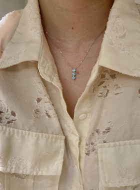 湖水蓝仿钻爱心吊坠项链女