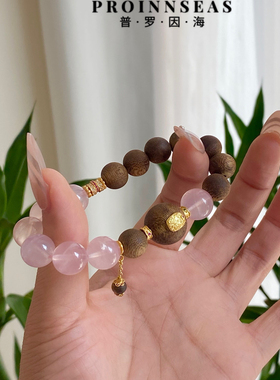 新中式国风沉香粉水晶纯银手链