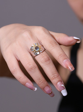 银镀白金镶红玛瑙戒指小众高级感