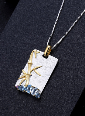 925银镶蓝水晶国风竹影项链精致